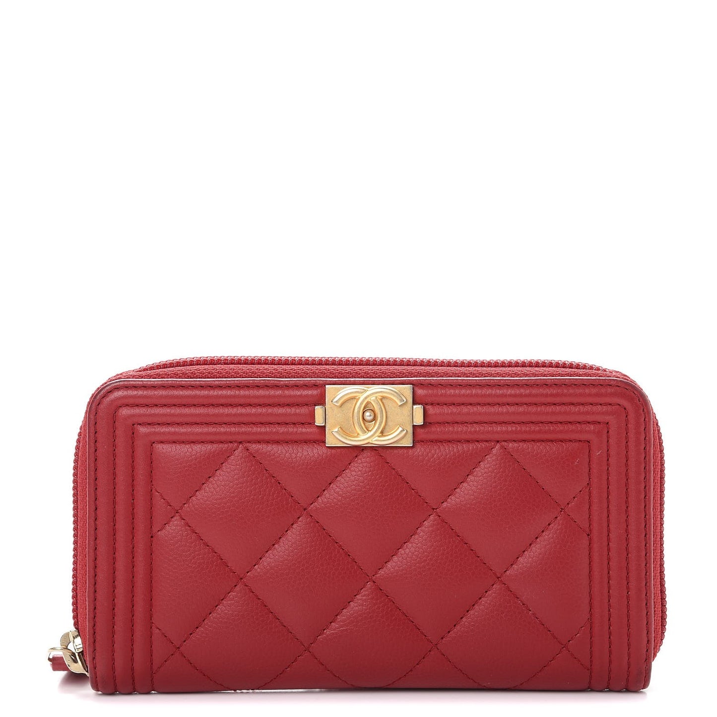 Caviar Quilted Small Boy Zip Around Wallet Dark Red