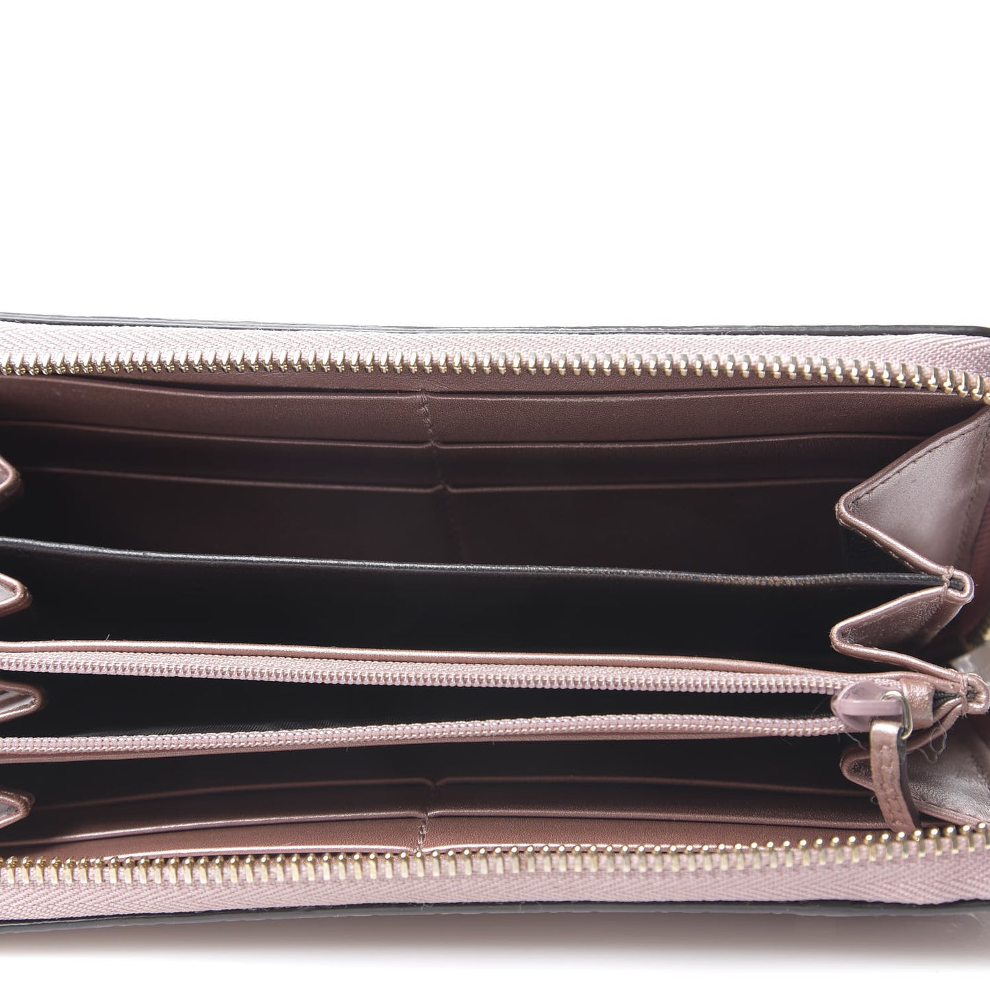 Patent Microguccissima Bow Heart Zip Around Wallet Golden Beige