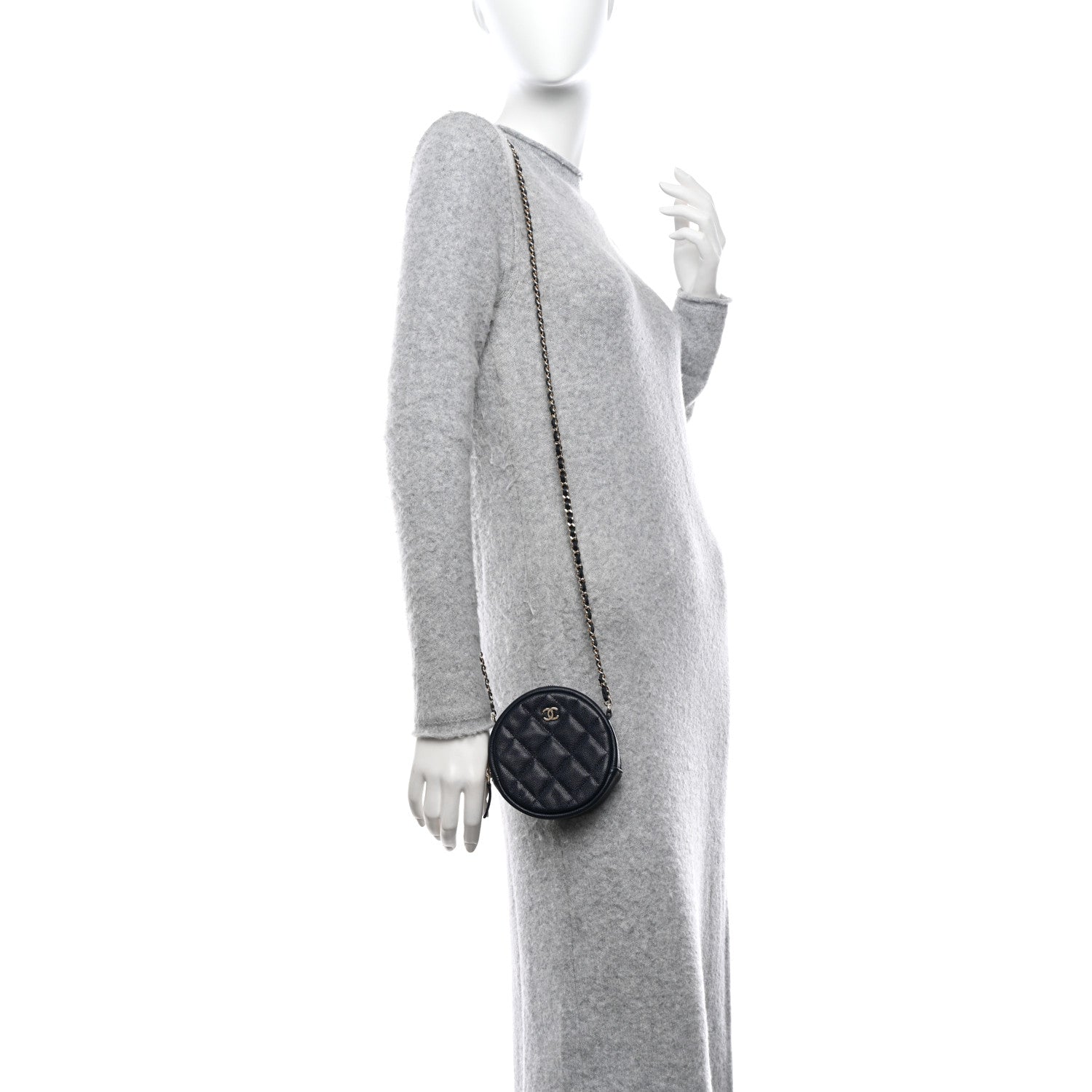 Chanel Caviar Quilted Round Clutch With Chain Navy 2 of 10
