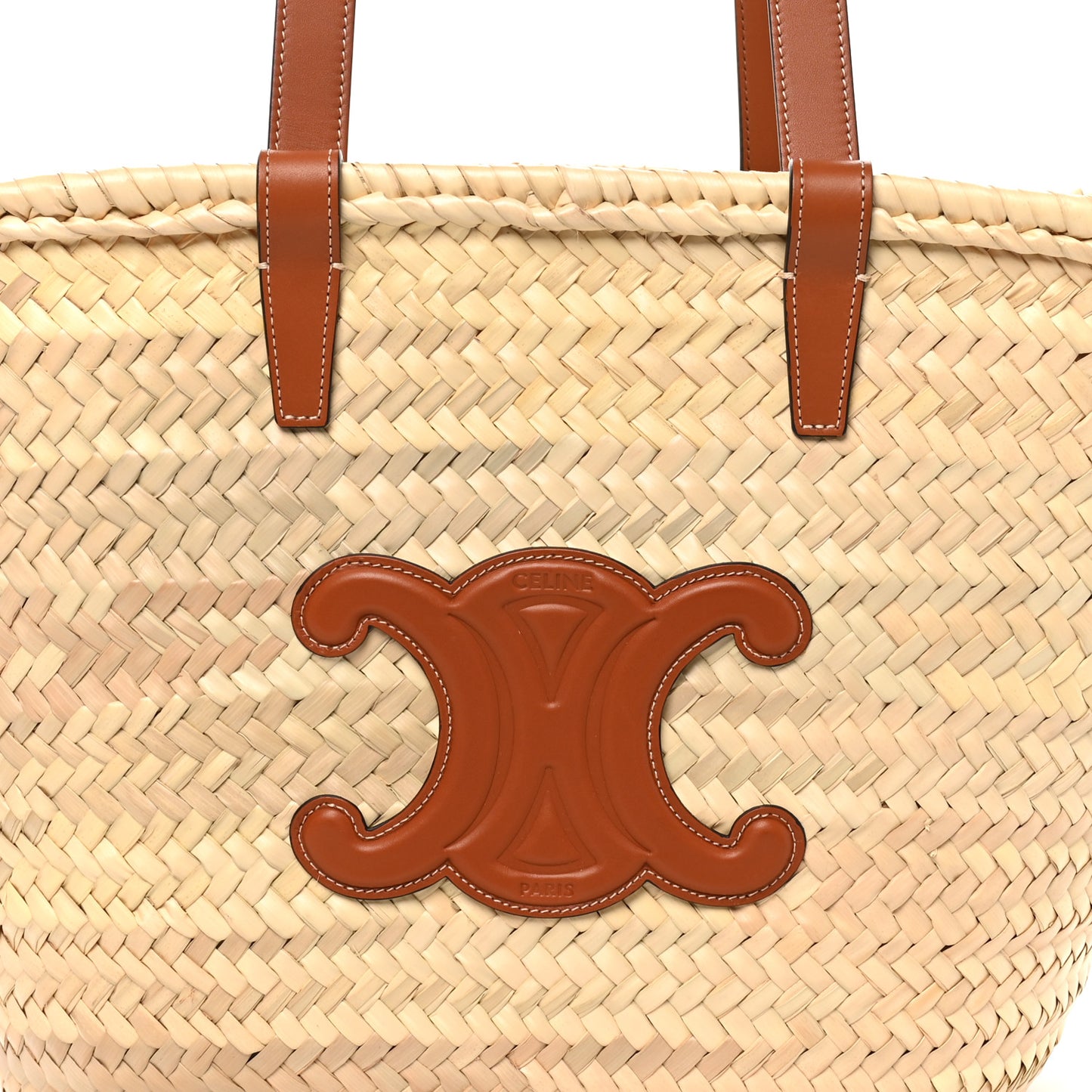Raffia Calfskin Triomphe Medium Panier Tan