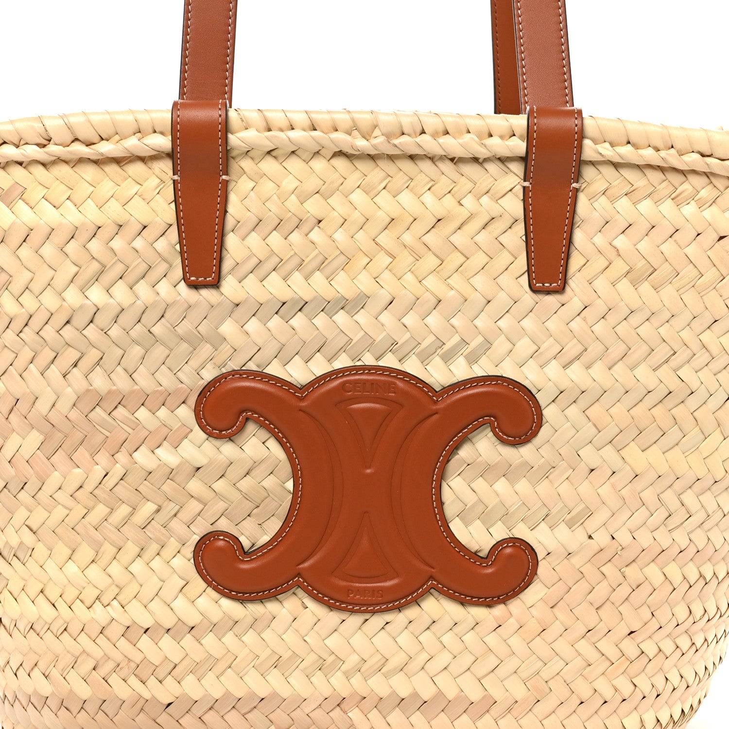 Celine Raffia Calfskin Triomphe Medium Panier Tan 7 of 9