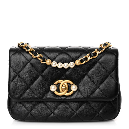 Chanel Glazed Calfskin Quilted Mini Pearl Side Flap Black 1 of 12
