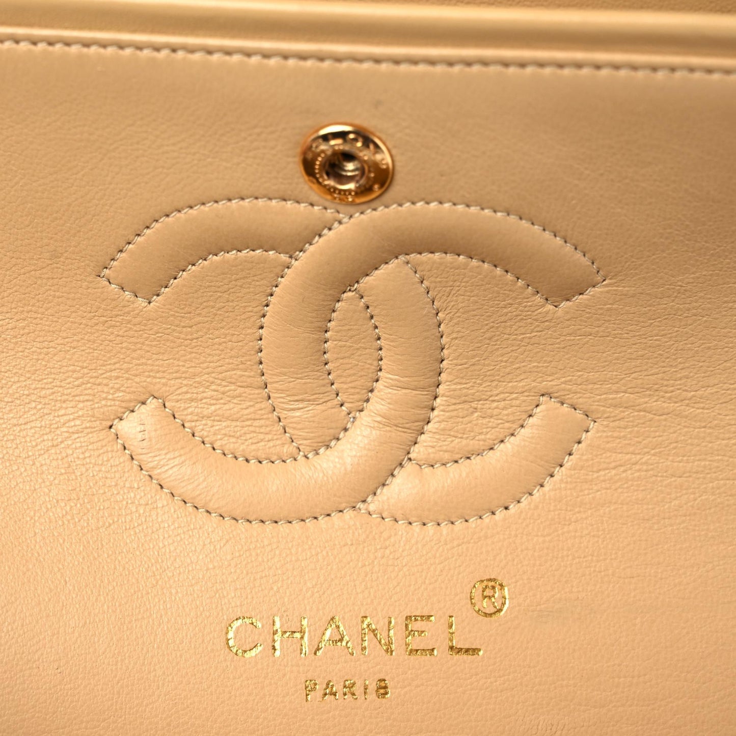 Lambskin Quilted Small Double Flap Beige