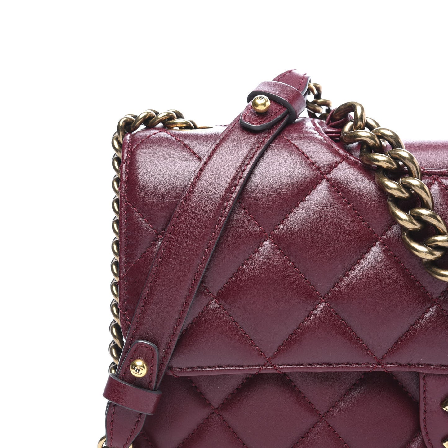 Calfskin Quilted Large Perfect Edge Flap Burgundy