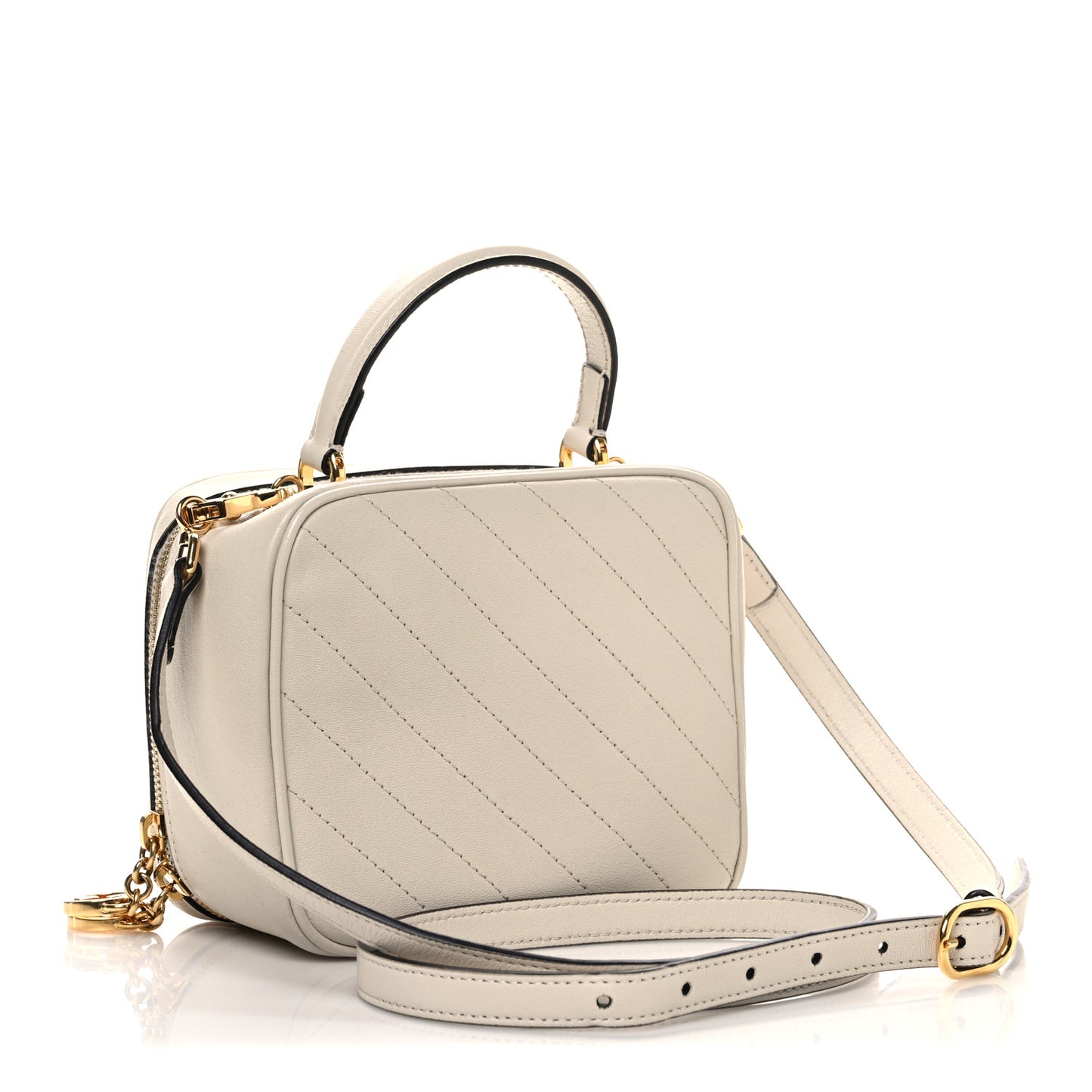 Sakai Be Green Calfskin Diagonal Stitched Blondie Top Handle Bag Mystic White