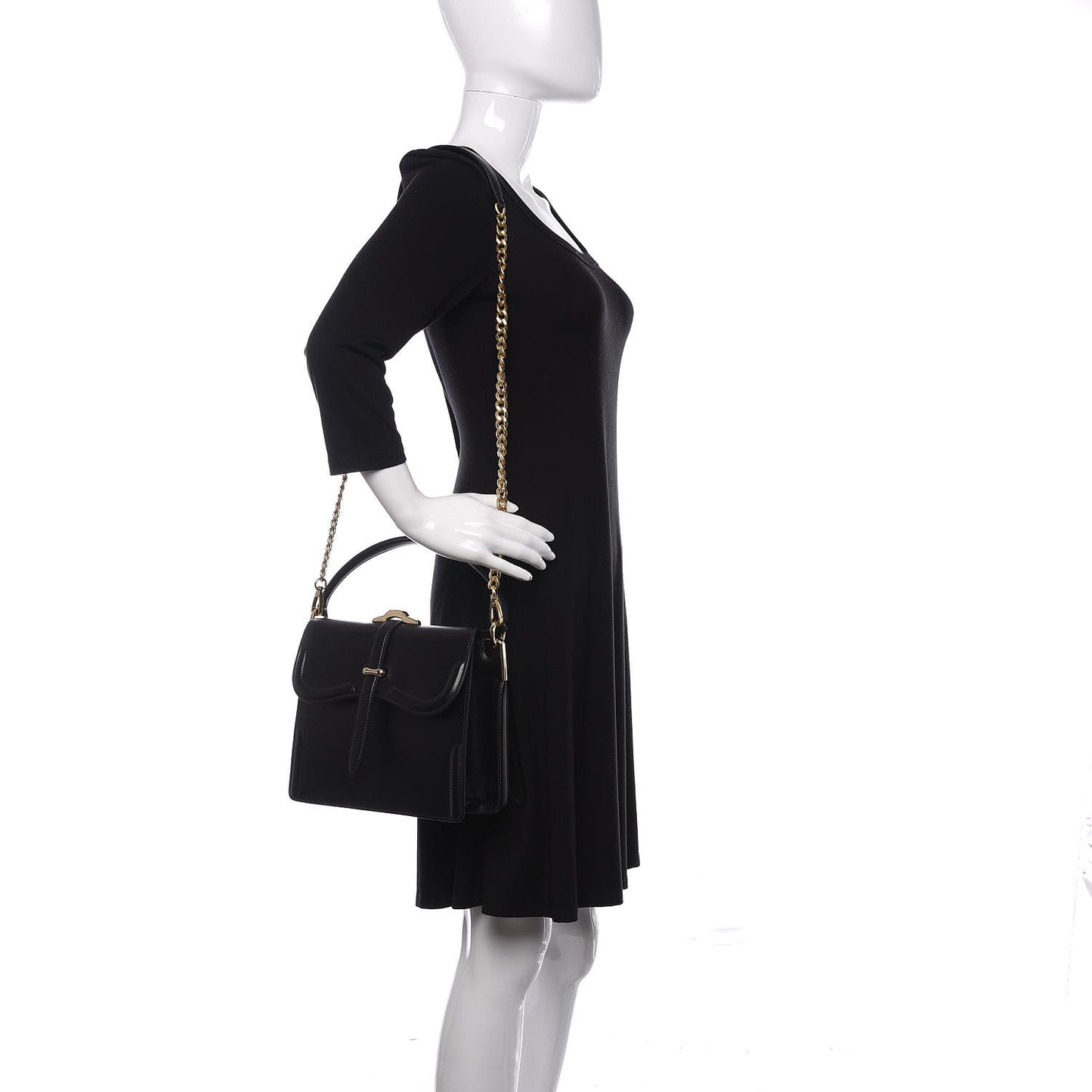 City Calfskin Belle Top Handle Bag Black