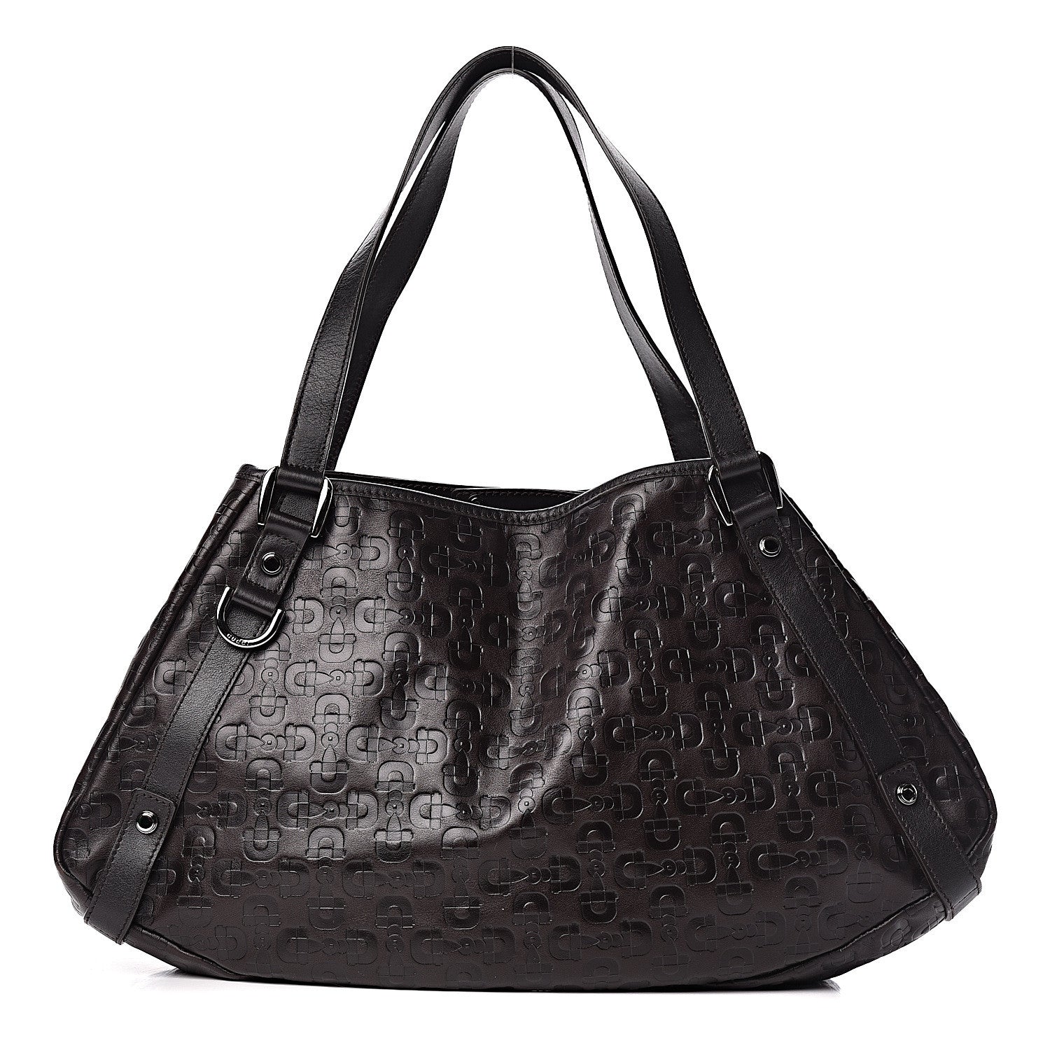 Gucci Calfskin Horsebit Embossed Medium Abbey Tote Dark Brown 1 of 11