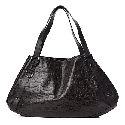 Gucci Calfskin Horsebit Embossed Medium Abbey Tote Dark Brown 1 of 11