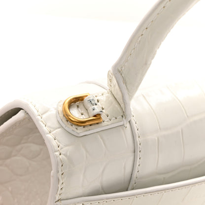 Balenciaga Shiny Calfskin Crocodile Embossed Hourglass Top Handle Bag XS White 12 of 13