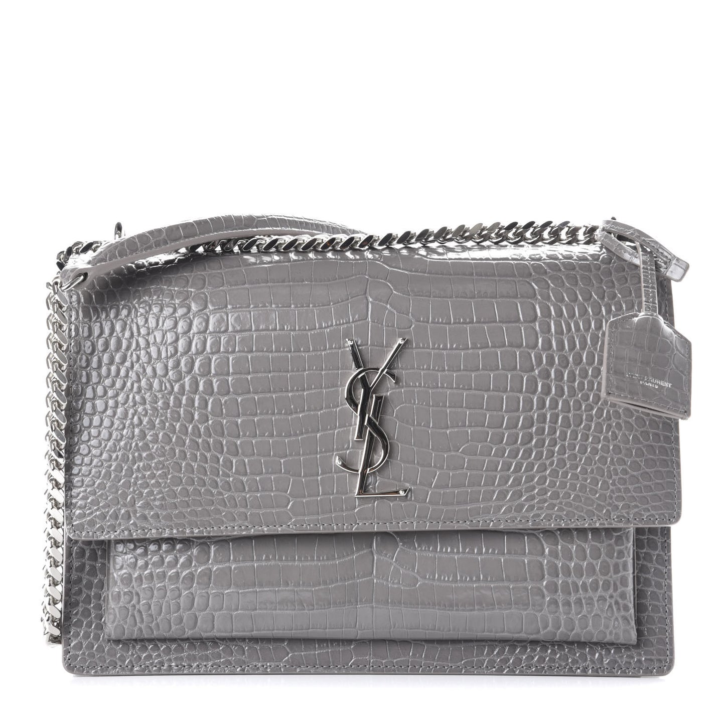 Calfskin Crocodile Embossed Large Monogram Sunset Fog