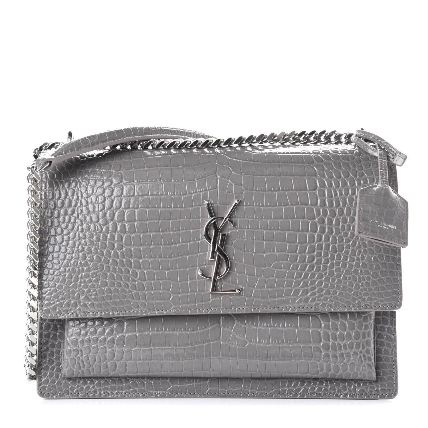 Saint Laurent Calfskin Crocodile Embossed Large Monogram Sunset Fog 1 of 11
