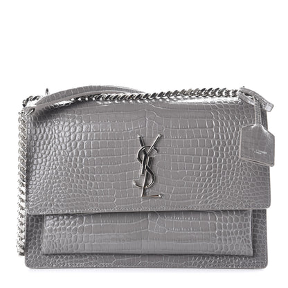 Saint Laurent Calfskin Crocodile Embossed Large Monogram Sunset Fog 1 of 11
