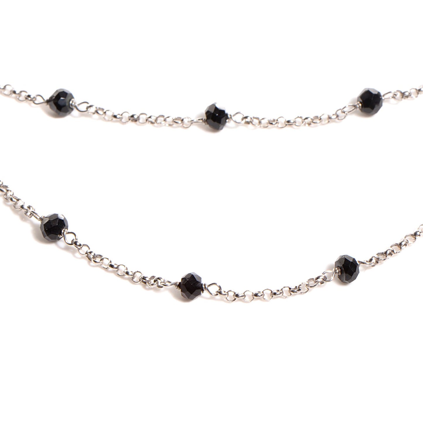 Sterling Silver Black Spinel Bead Chain Necklace