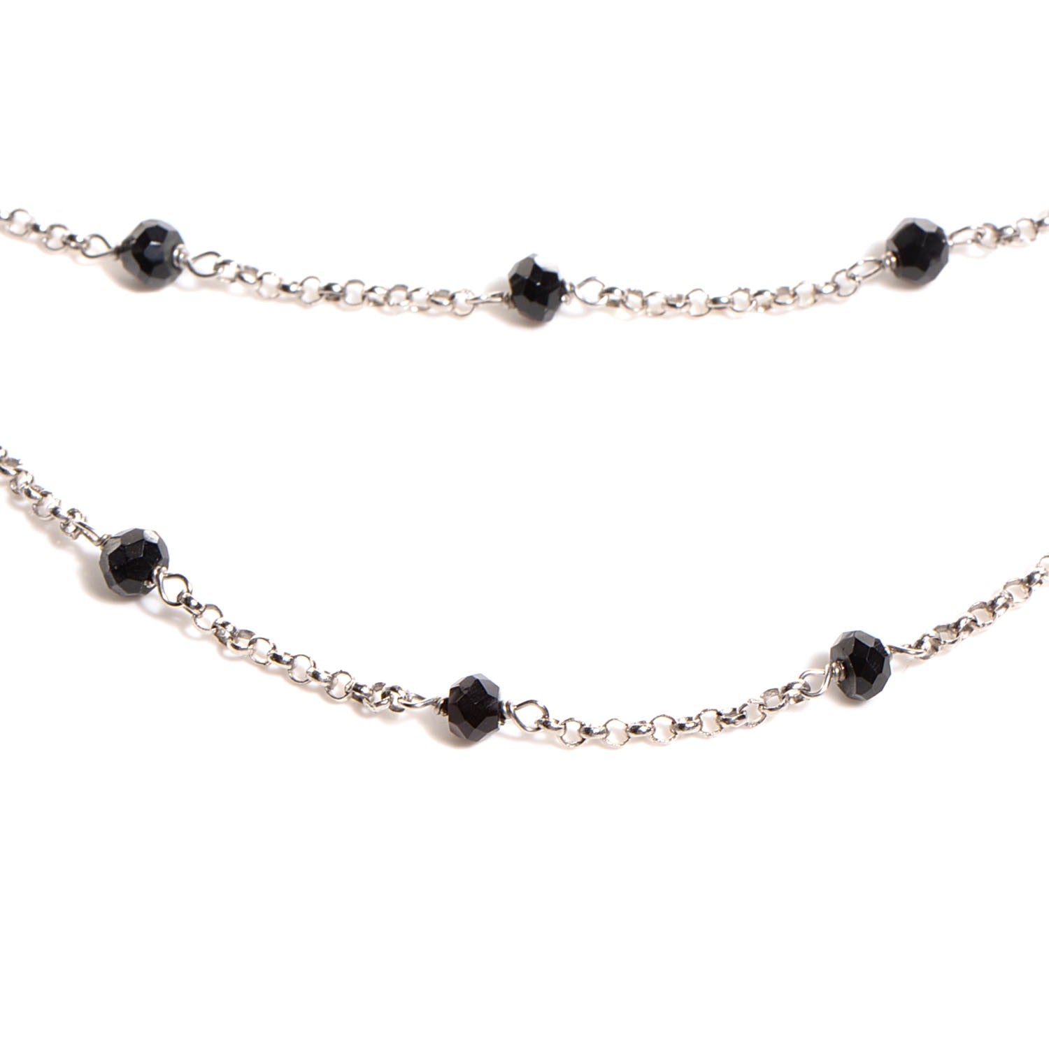 David Yurman Sterling Silver Black Spinel Bead Chain Necklace 3 of 7