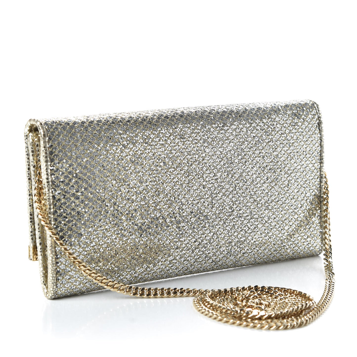 Lame Mila Glitter Wallet On Chain Champagne