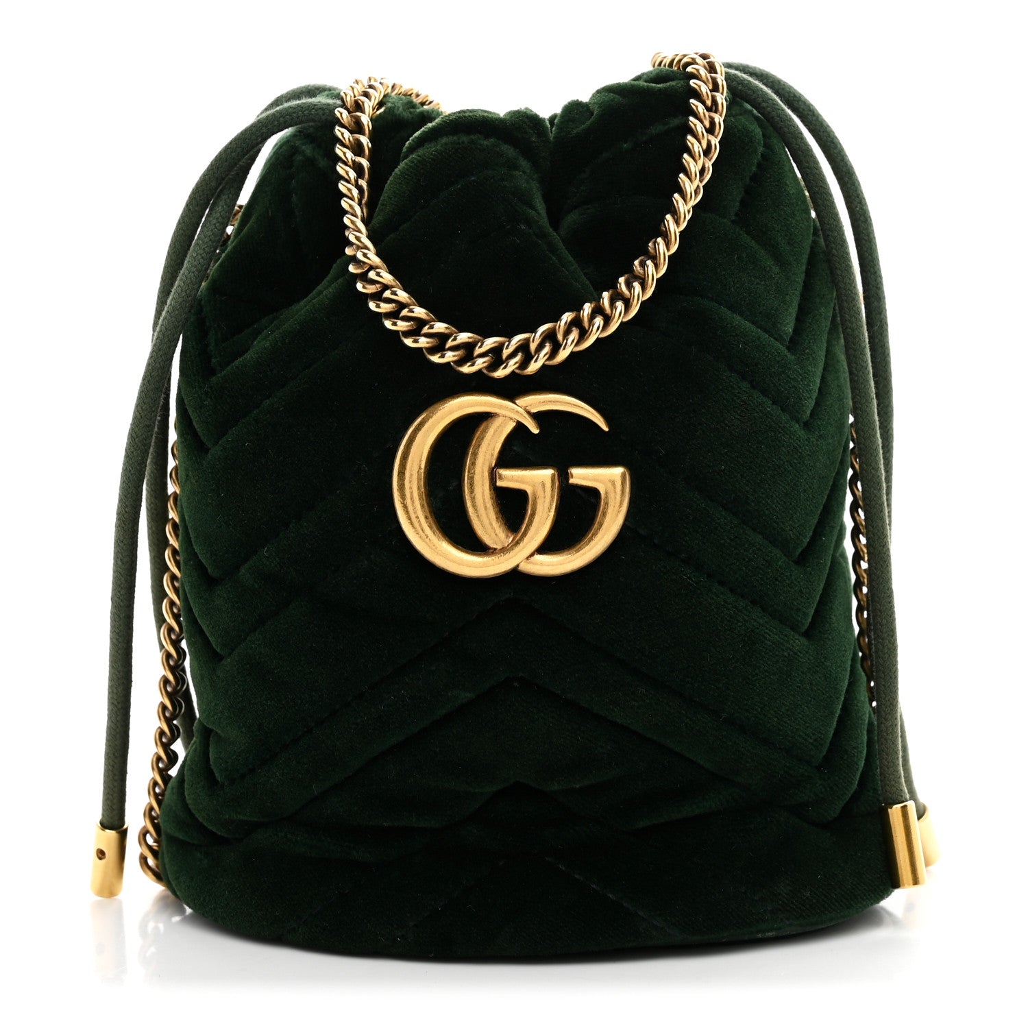 Gucci Velvet Matelasse Mini GG Marmont 2.0 Bucket Bag Dark Green 1 of 10