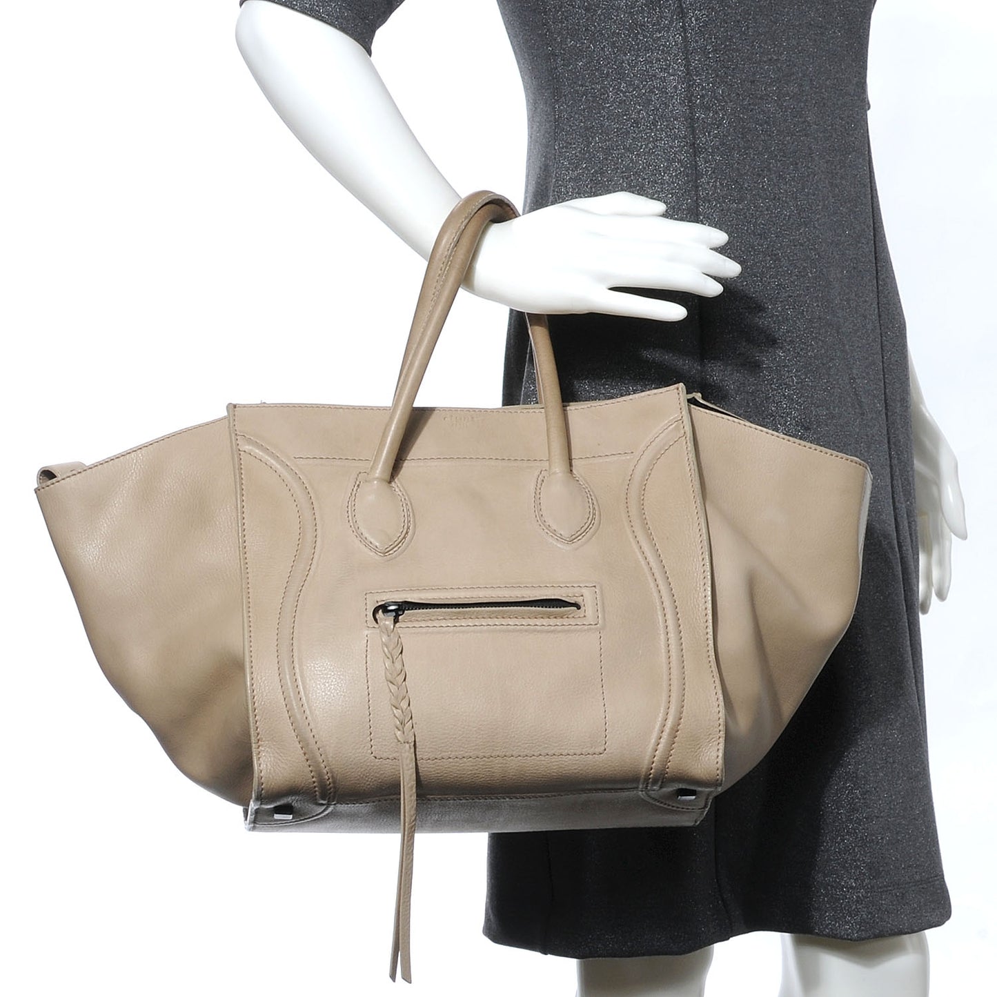 Smooth Calfskin Medium Phantom Luggage Bag Taupe