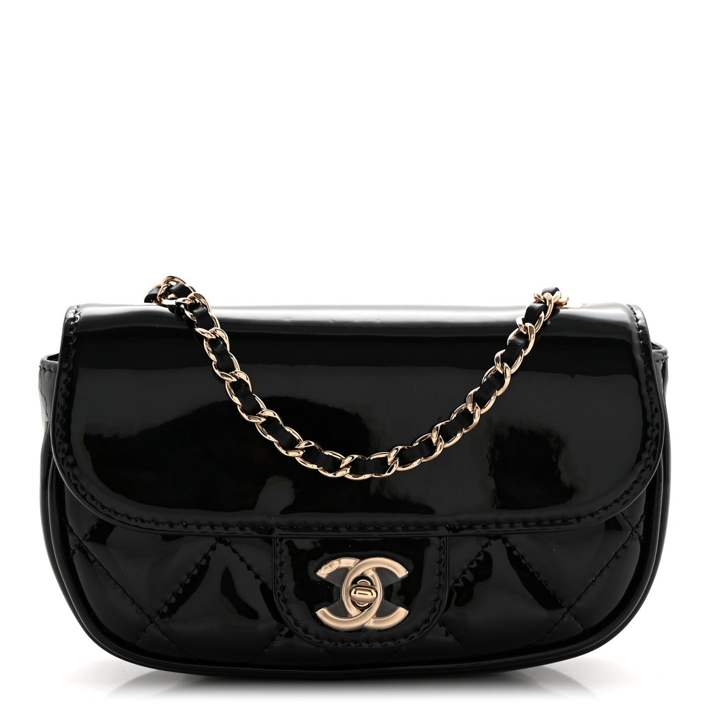 Patent Calfskin Quilted Mini Clutch Black