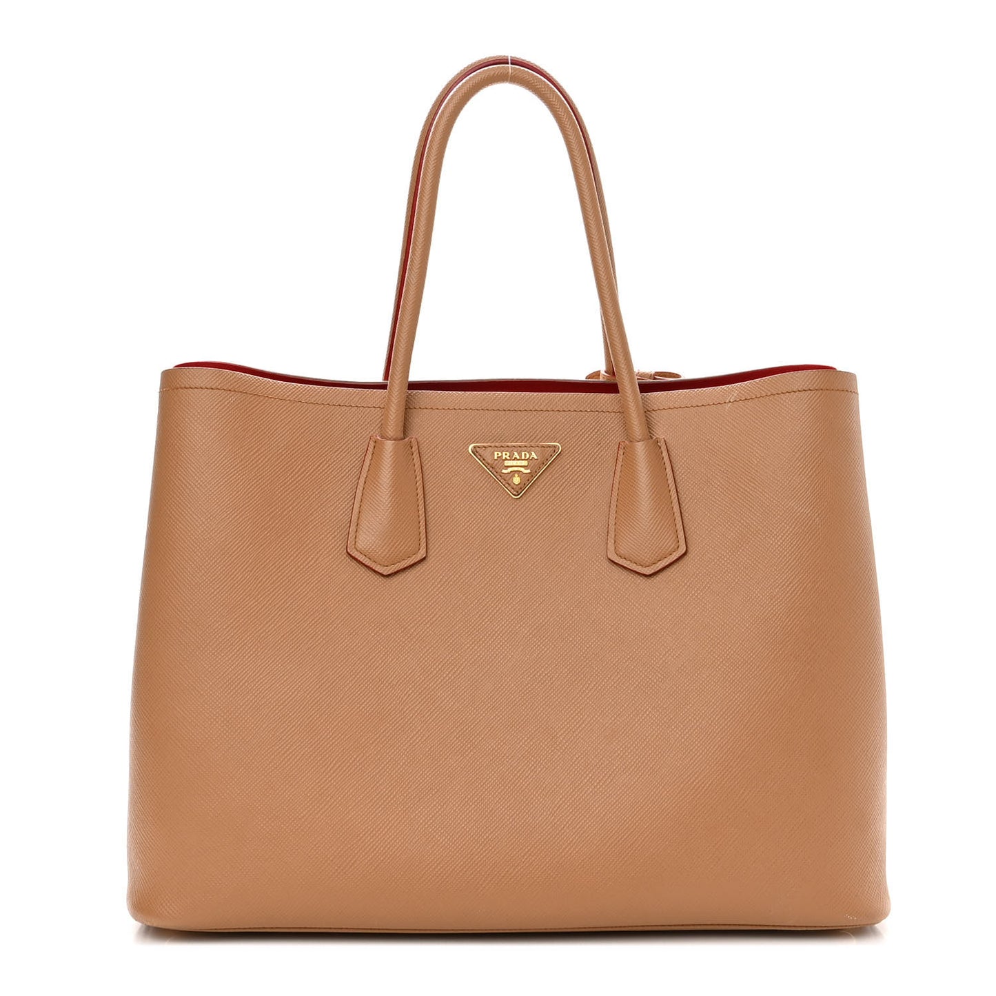 Saffiano Cuir Large Double Bag Caramel Fuoco