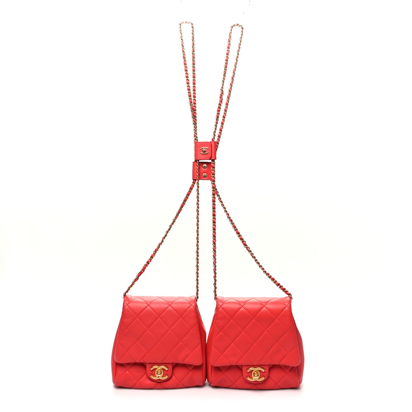 Lambskin Quilted Side-Packs Red