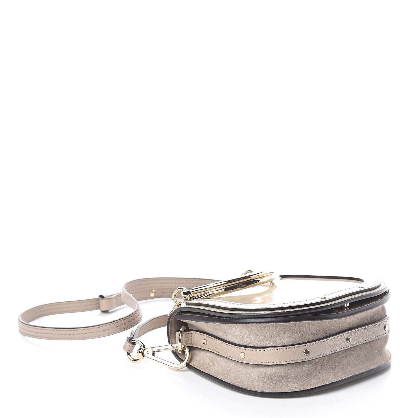 Patent Suede Small Nile Bracelet Bag Off White