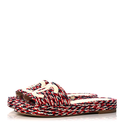 Chanel Cord CC Espadrille Slip On Sandals 36 Red Blue White 3 of 10