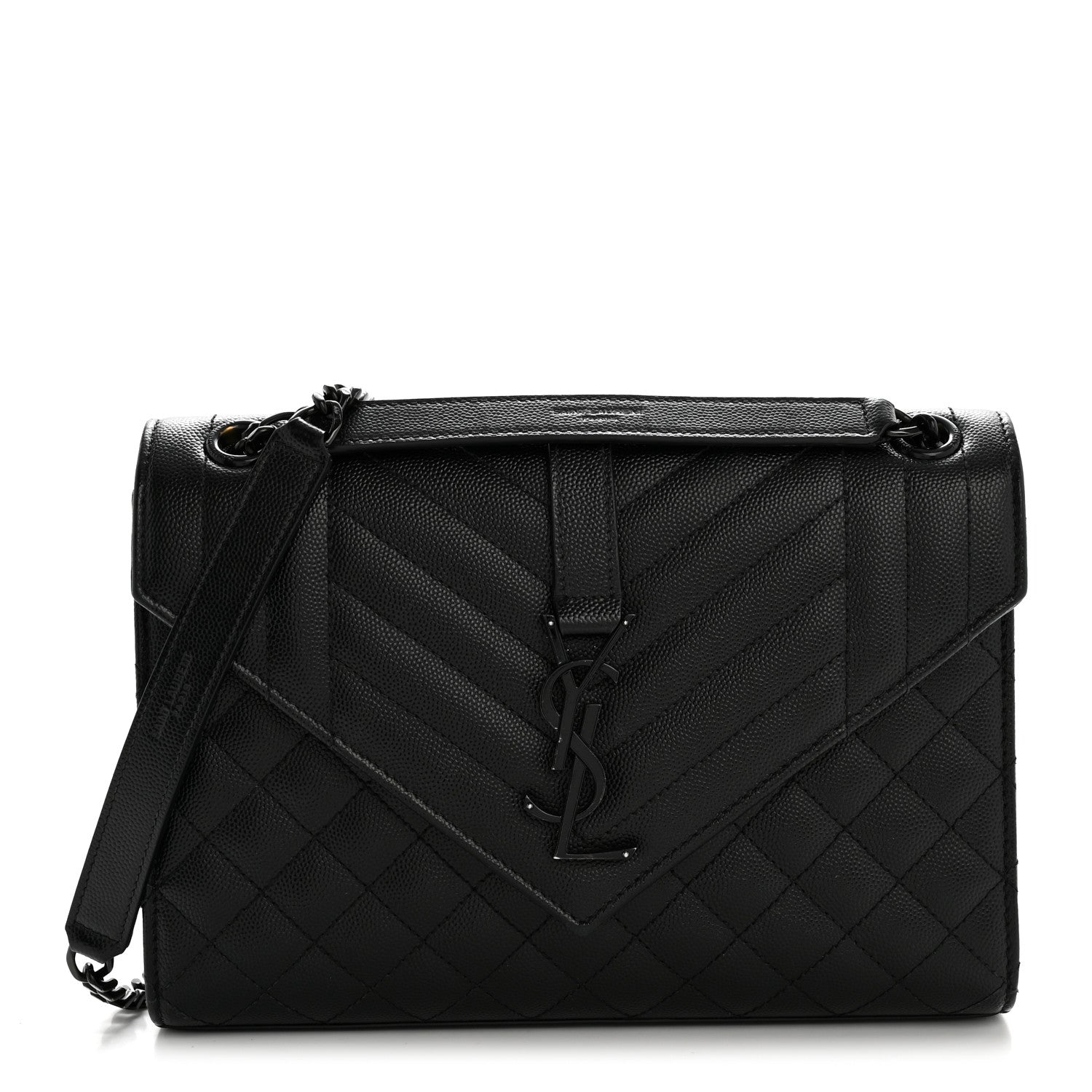 Saint Laurent Grain De Poudre Textured Mixed Matelasse Triquilt Medium Monogram Monochrome Satchel Black 1 of 13