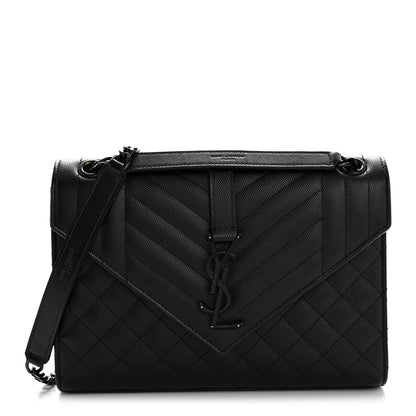 Saint Laurent Grain De Poudre Textured Mixed Matelasse Triquilt Medium Monogram Monochrome Satchel Black 1 of 13