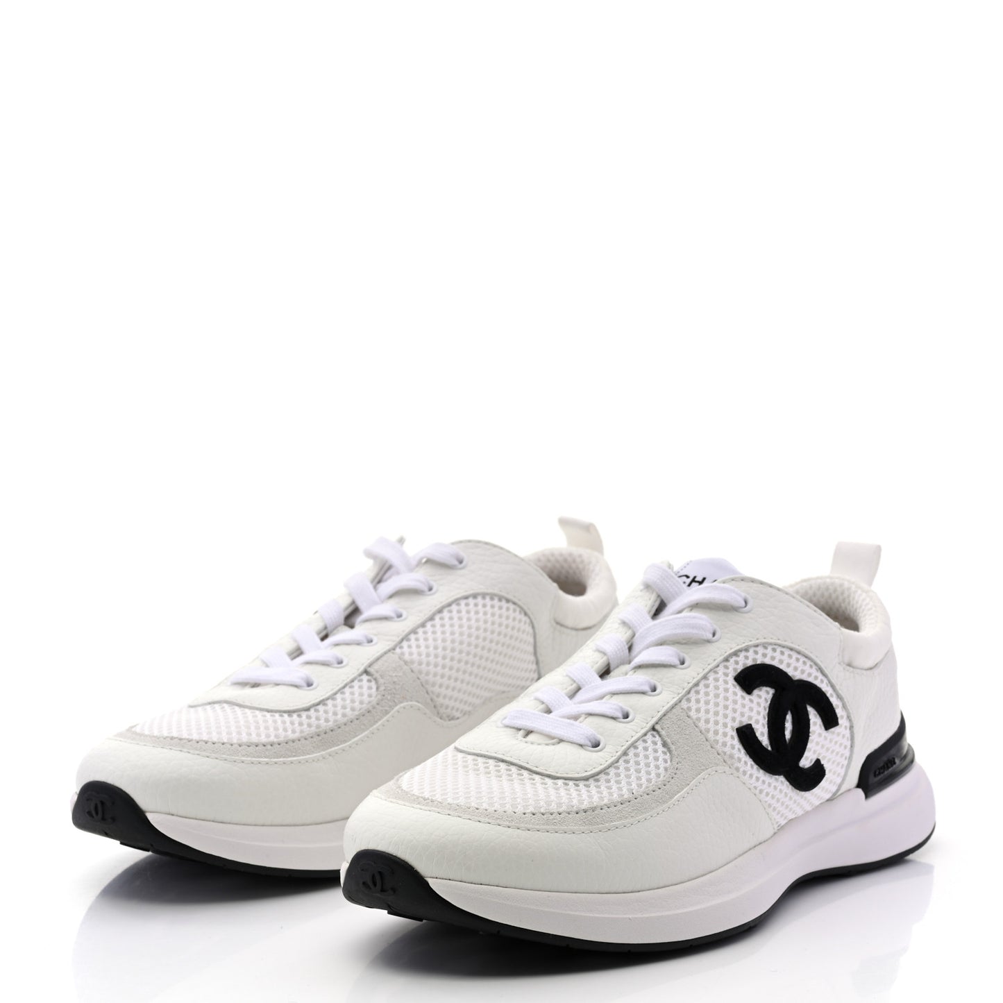 Calfskin Mesh Lycra Suede Womens Logo Sneakers 39 White