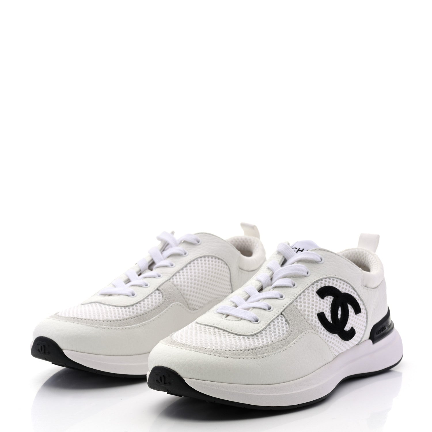 Chanel Calfskin Mesh Lycra Suede Womens Logo Sneakers 39 White 3 of 9
