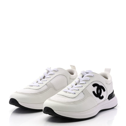 Chanel Calfskin Mesh Lycra Suede Womens Logo Sneakers 39 White 3 of 9