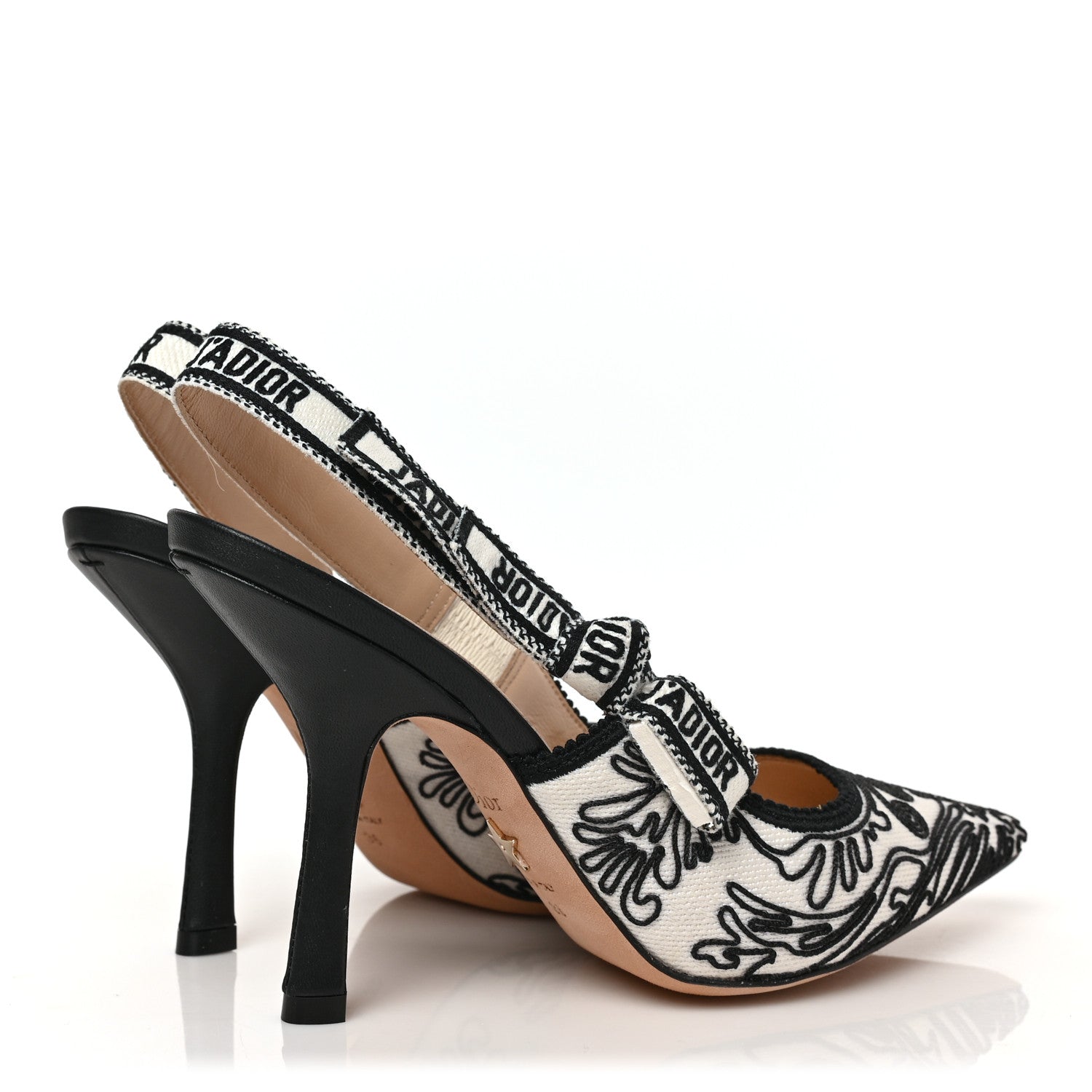 Christian Dior Canvas Embroidered Ornamental Cornely Ribbon J'Adior Slingback 100mm Pumps 36 Black White 4 of 7