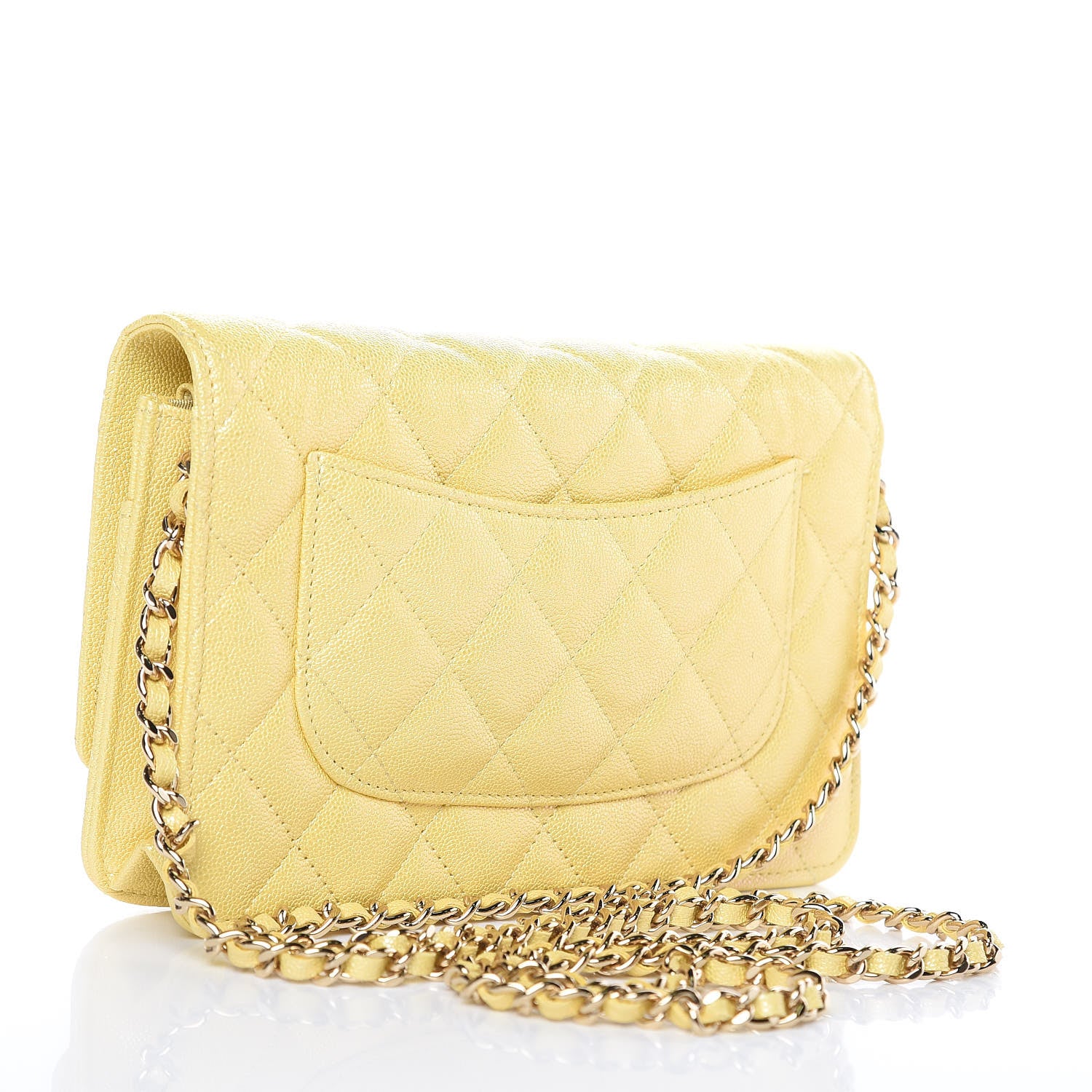 Chanel Iridescent Caviar Quilted Wallet on Chain WOC Yellow 3 of 11
