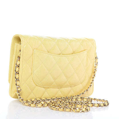 Chanel Iridescent Caviar Quilted Wallet on Chain WOC Yellow 3 of 11