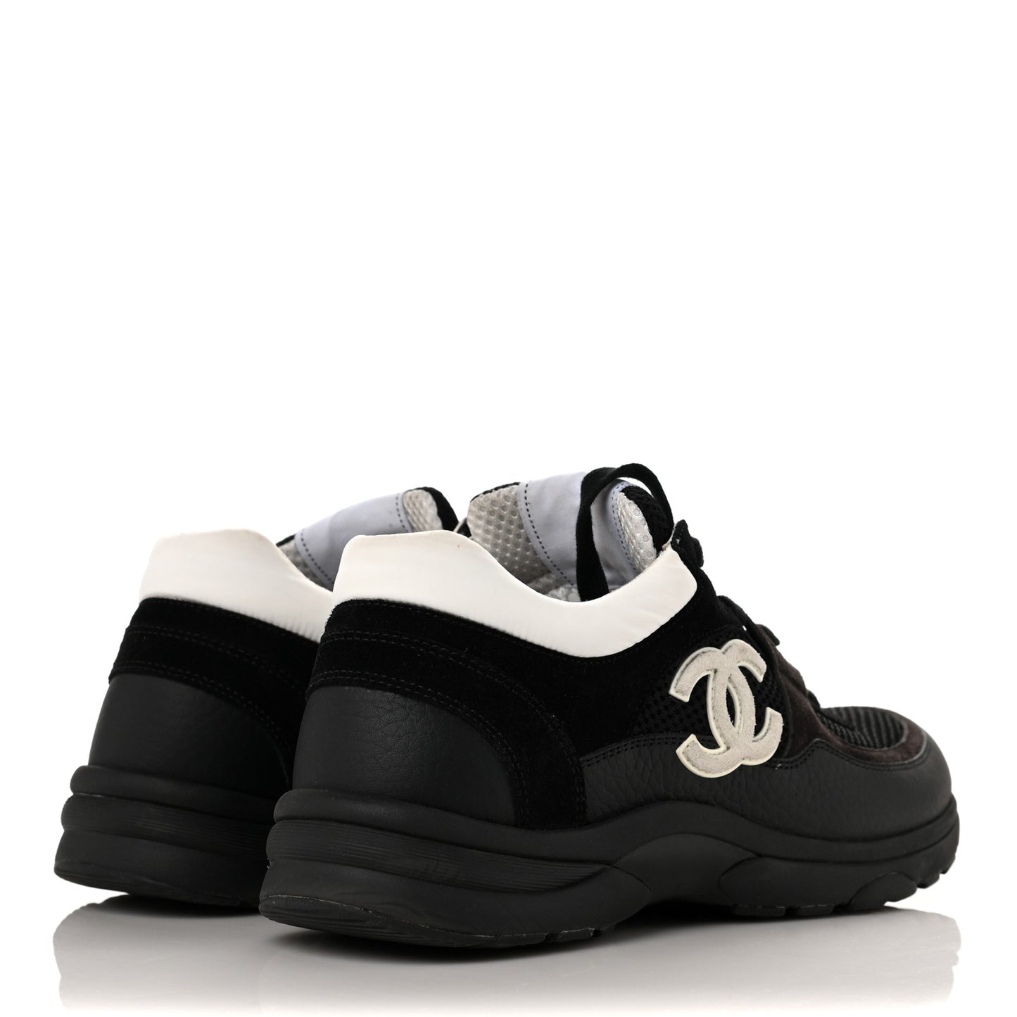 Mesh Suede Grained Calfskin Womens CC Sneakers 40 Black White