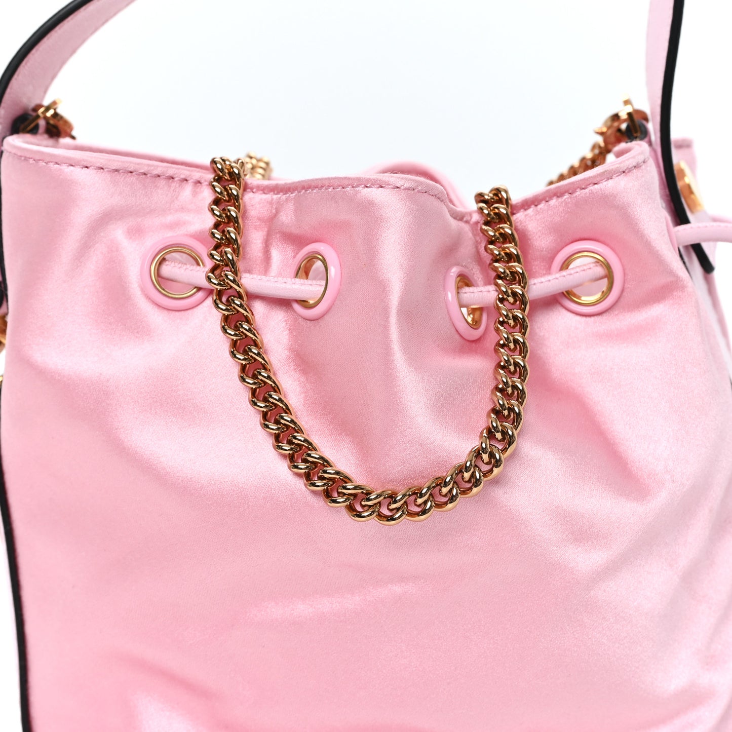 Satin Medusa Drawstring Bucket Bag Pink
