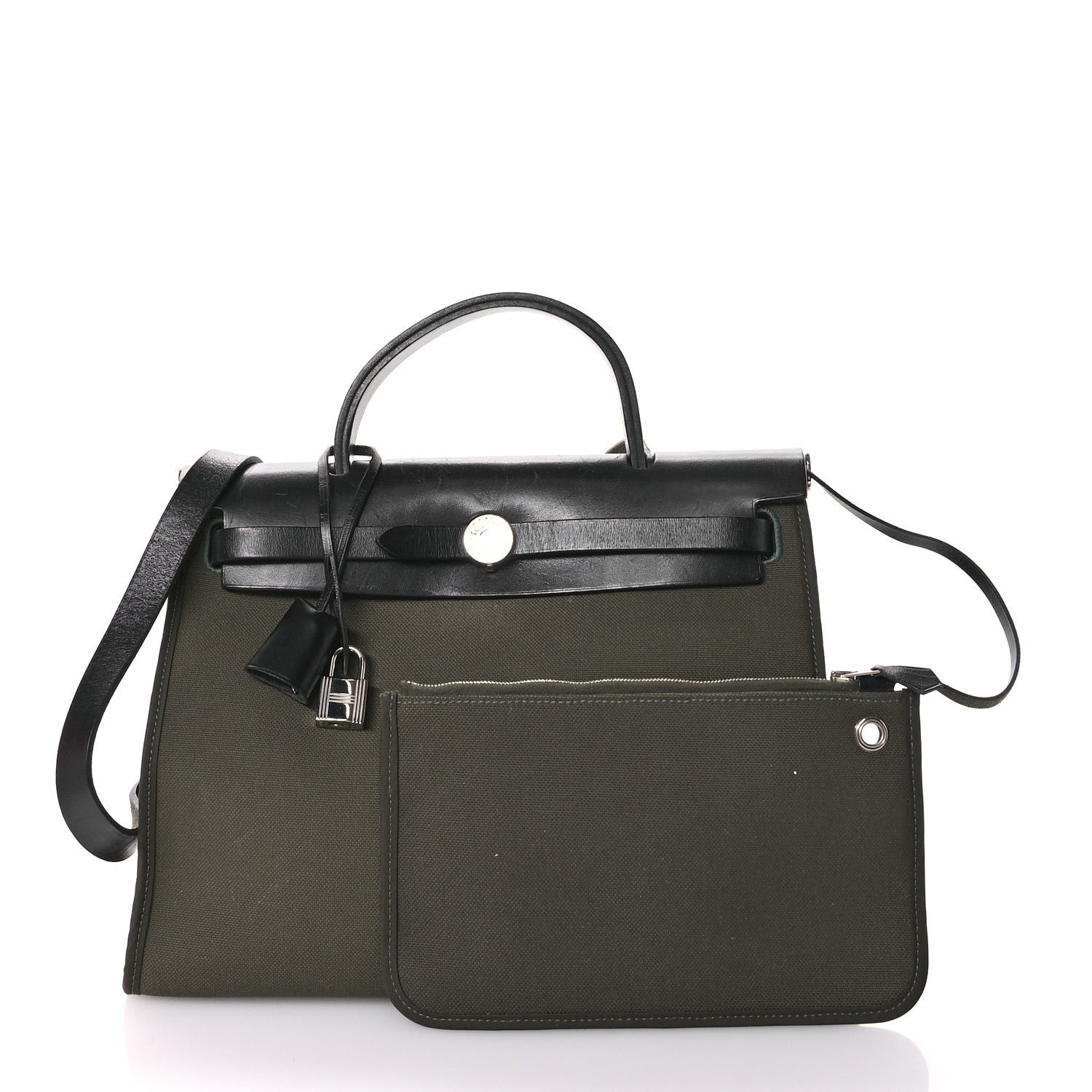 Hermes Military Toile Vache Hunter Herbag Zip 31 PM Vert De Gris Black 3 of 11