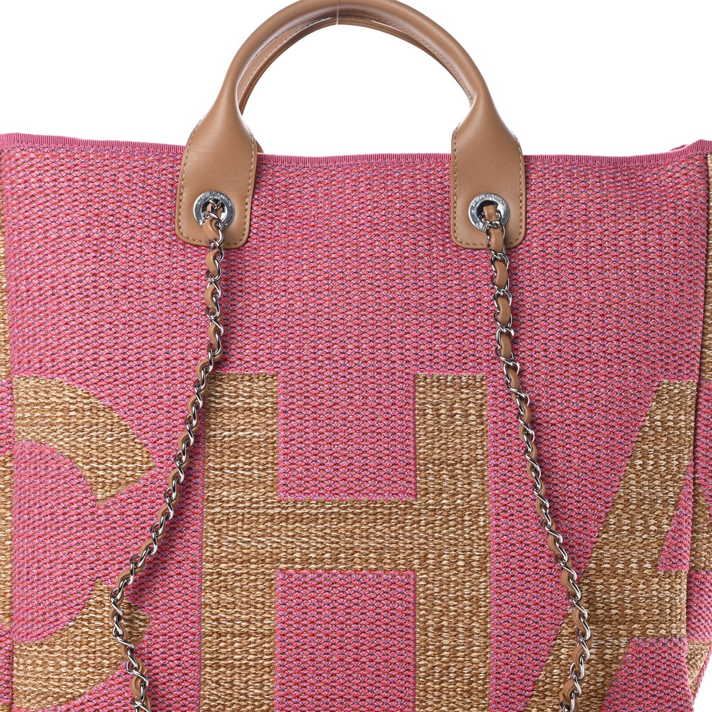 Mixed Fibers Large Shopping Bag Pink Beige
