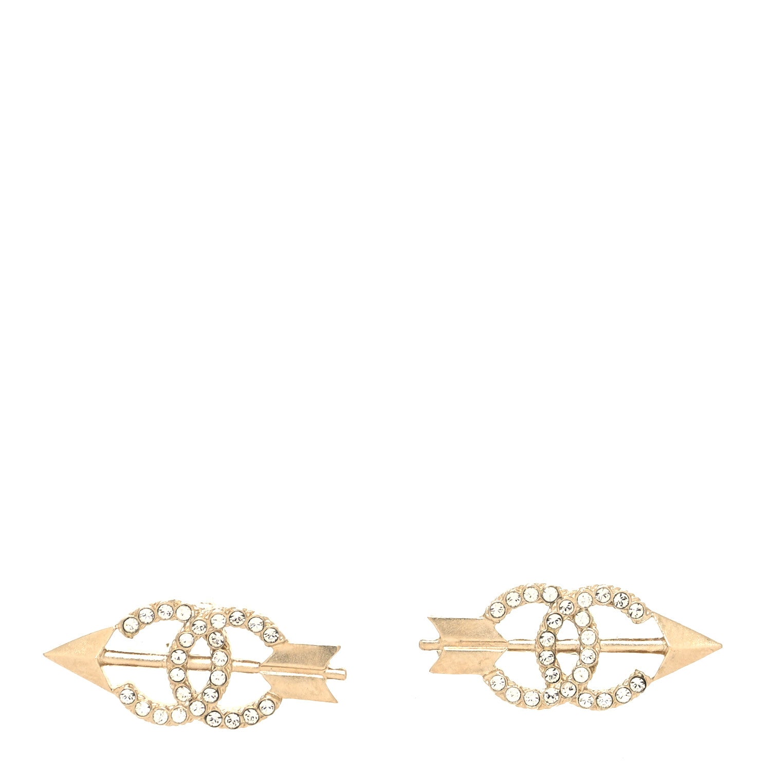 Chanel Metal Crystal CC Arrow Earrings Gold 1 of 4