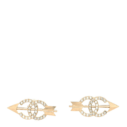 Chanel Metal Crystal CC Arrow Earrings Gold 1 of 4