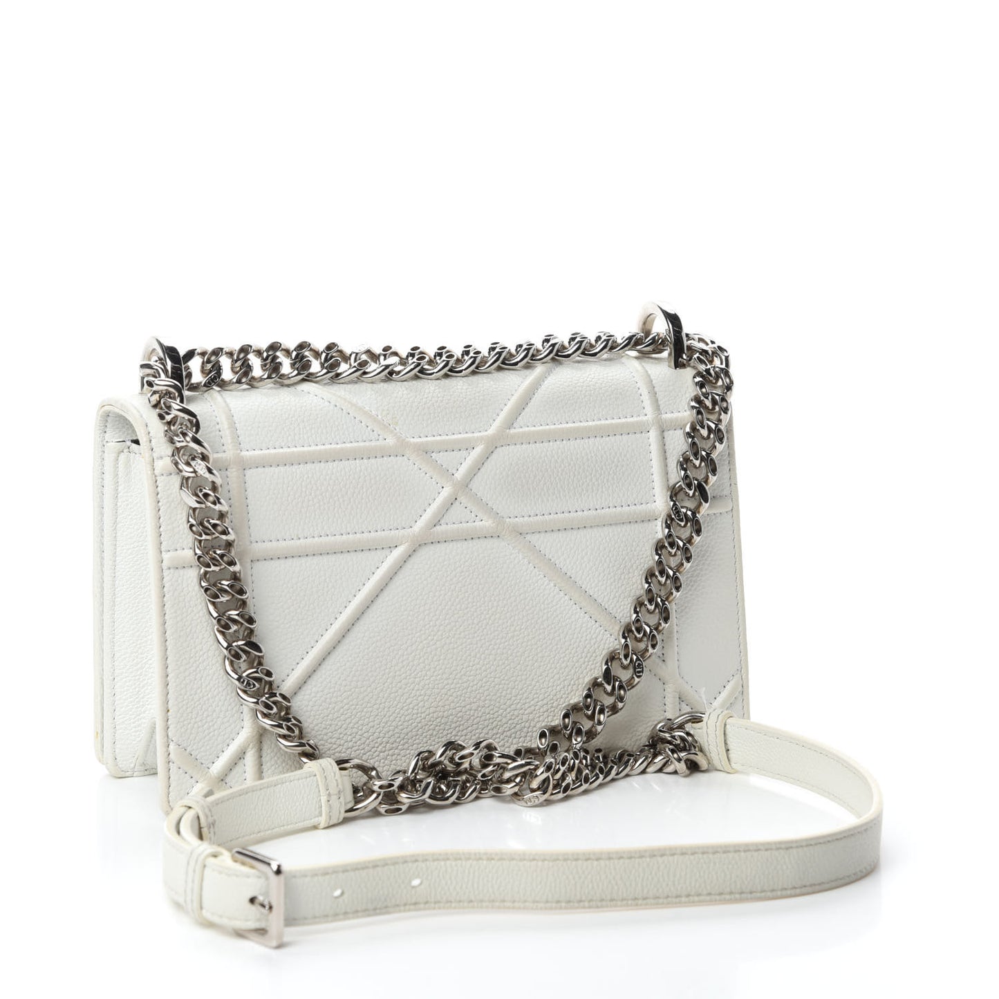 Grained Calfskin Small Diorama Flap Bag White