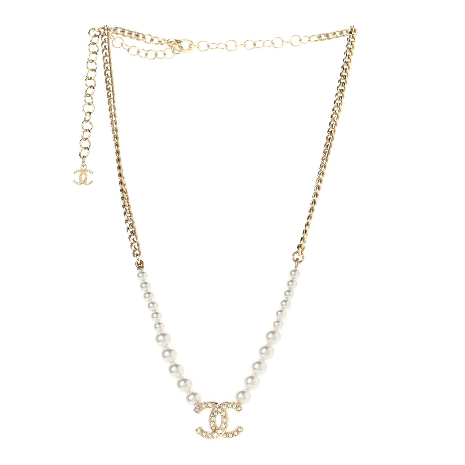 Chanel Pearl Crystal CC Short Necklace Gold 2 of 4