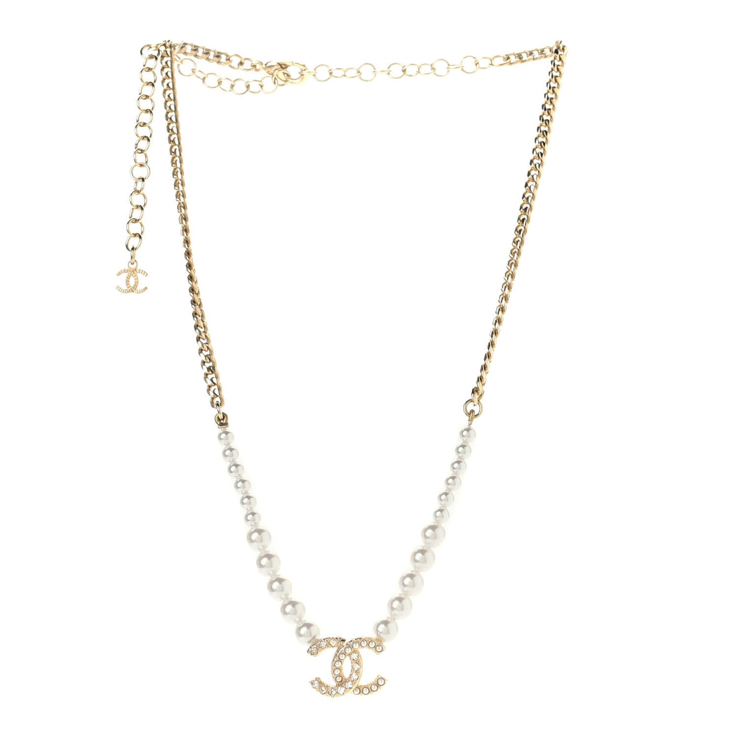 Pearl Crystal CC Short Necklace Gold