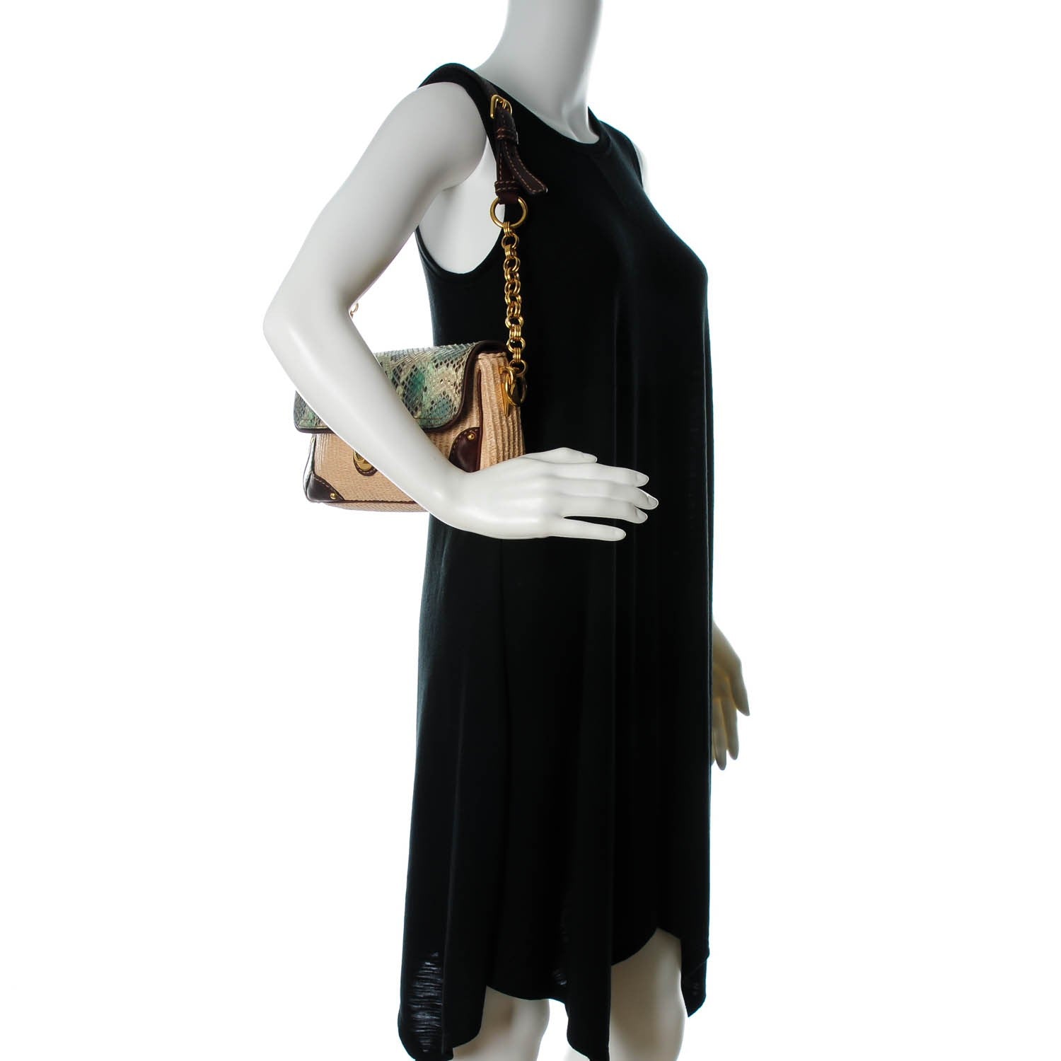 Prada Python Calfskin Paglia Twist Shoulder Bag Natural Azzurro 3 of 10