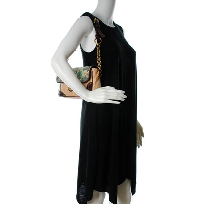 Prada Python Calfskin Paglia Twist Shoulder Bag Natural Azzurro 3 of 10