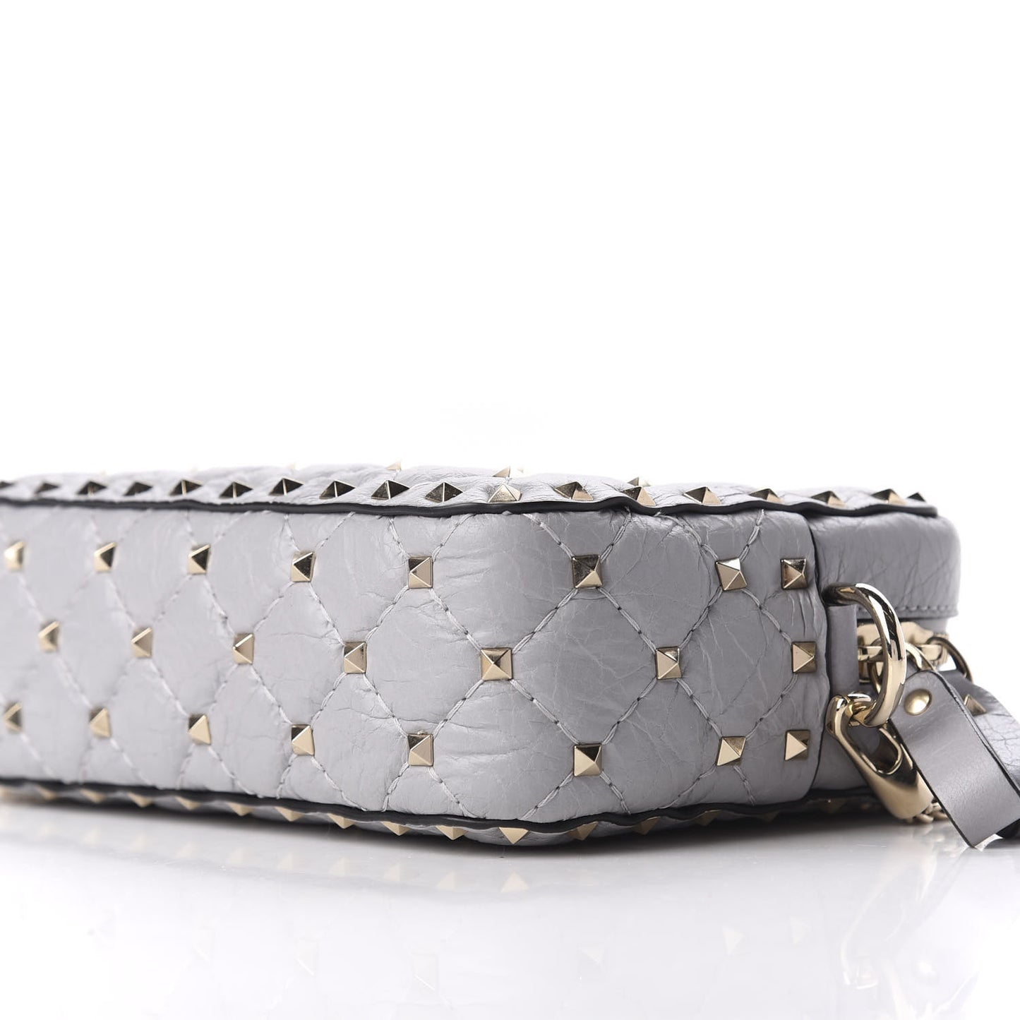 Craquele Nappa Rockstud Spike Camera Crossbody Bag Pastel Grey