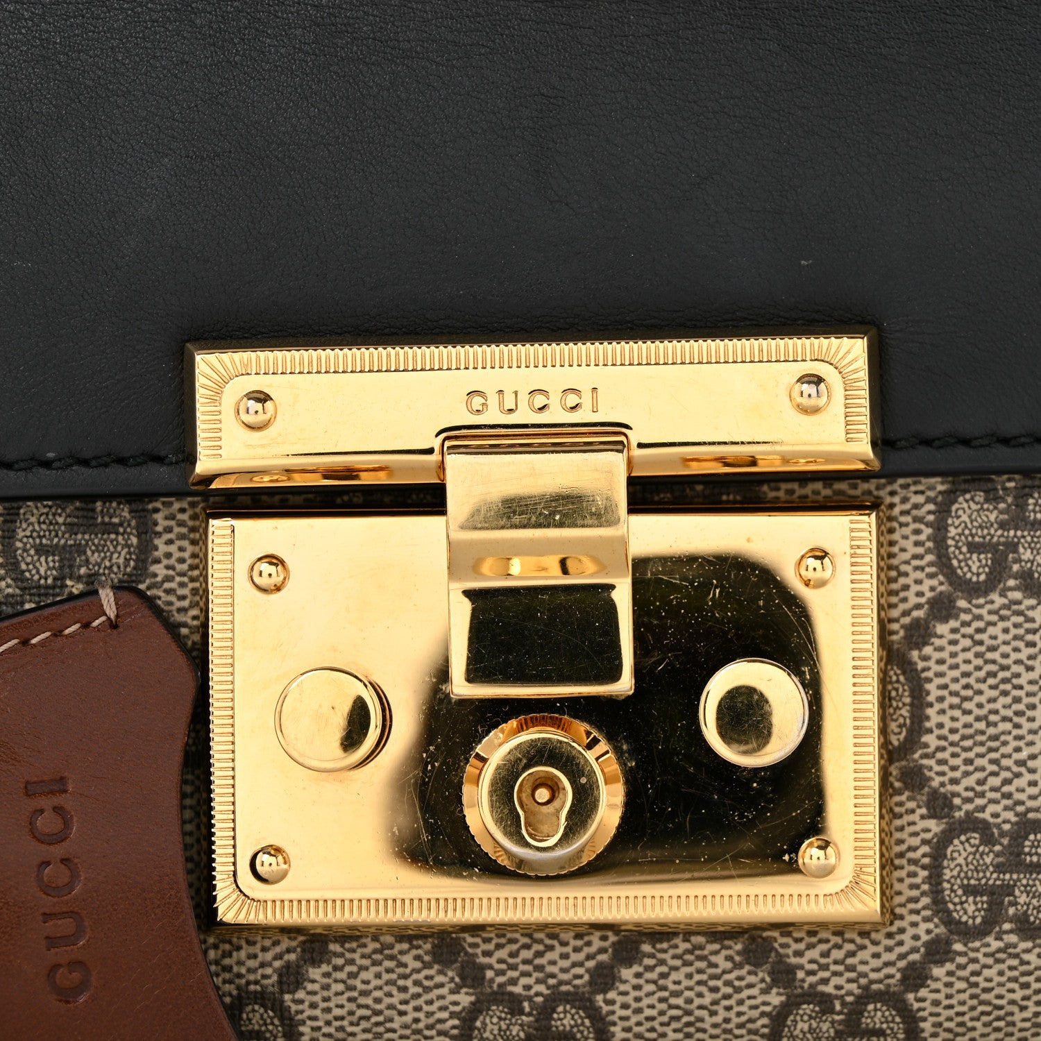 Gucci GG Supreme Monogram Calfskin Small Padlock Shoulder Bag Beige Black Cuir 12 of 12