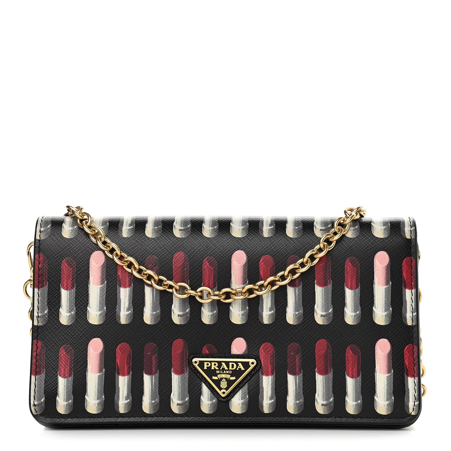 Saffiano Triangle Logo Lipstick Print Mini Crossbody Bag Black