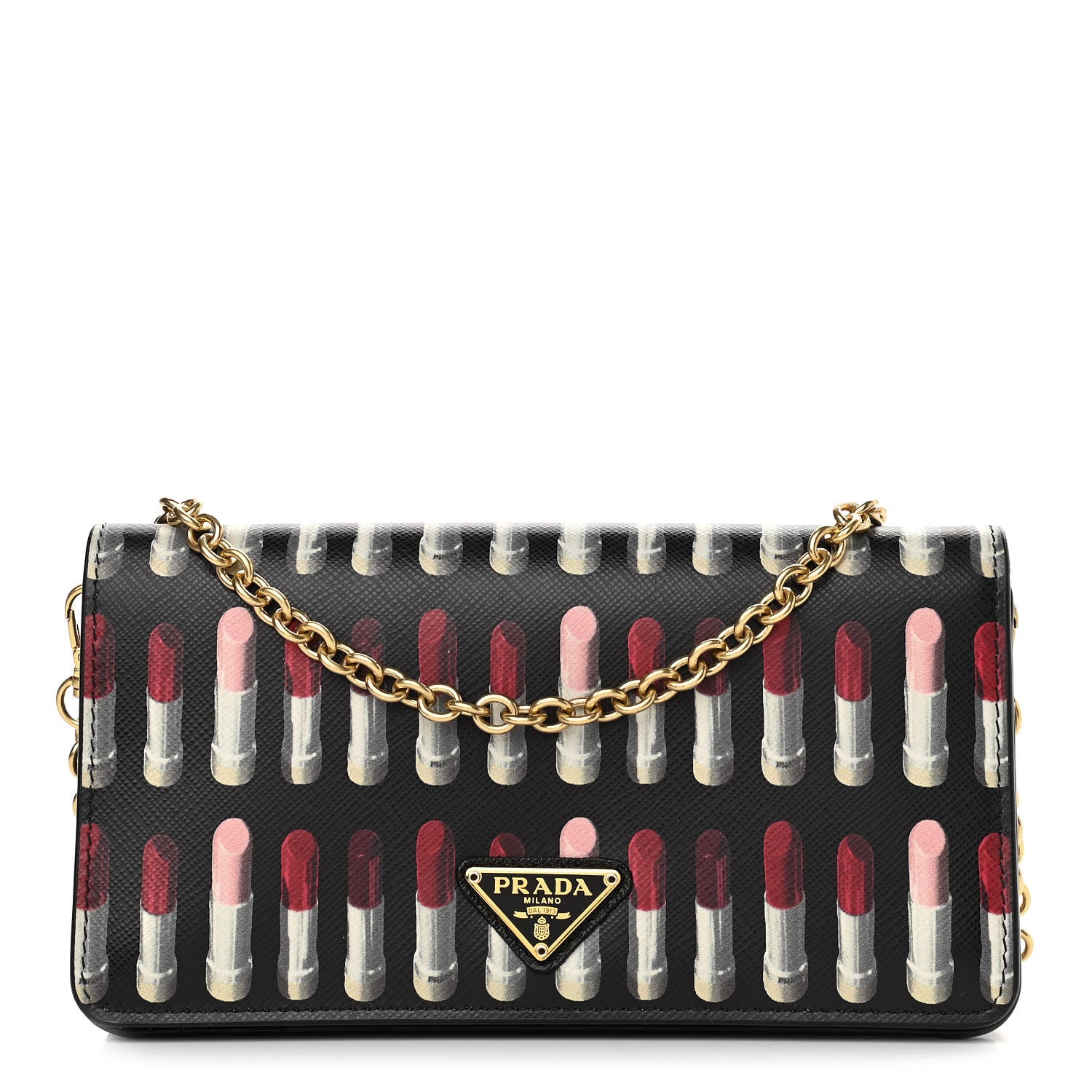 Prada Saffiano Triangle Logo Lipstick Print Mini Crossbody Bag Black 1 of 9