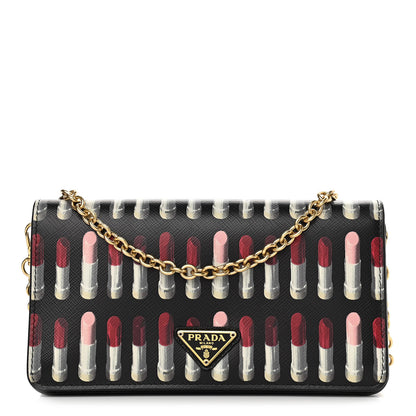 Prada Saffiano Triangle Logo Lipstick Print Mini Crossbody Bag Black 1 of 9